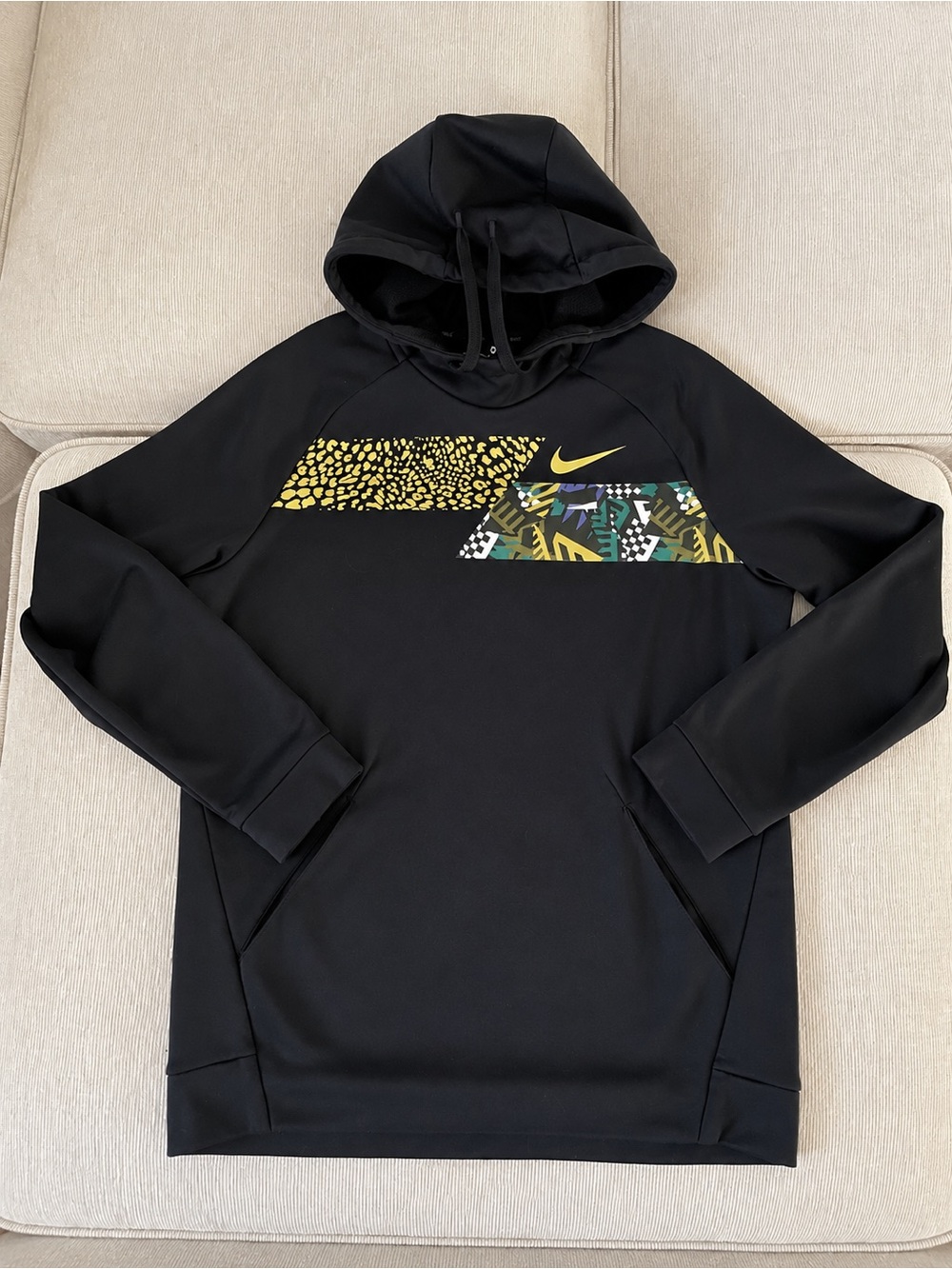 Nike Men’s Black Crewneck Hoodie with Yellow Graphic
